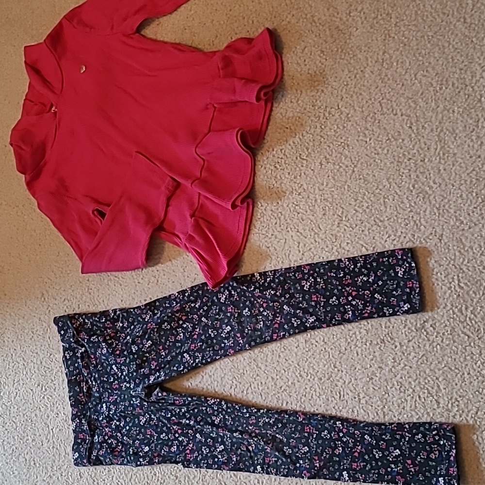 Carter's Girls Hooded Thermal Tee+Legging Set sz 7
